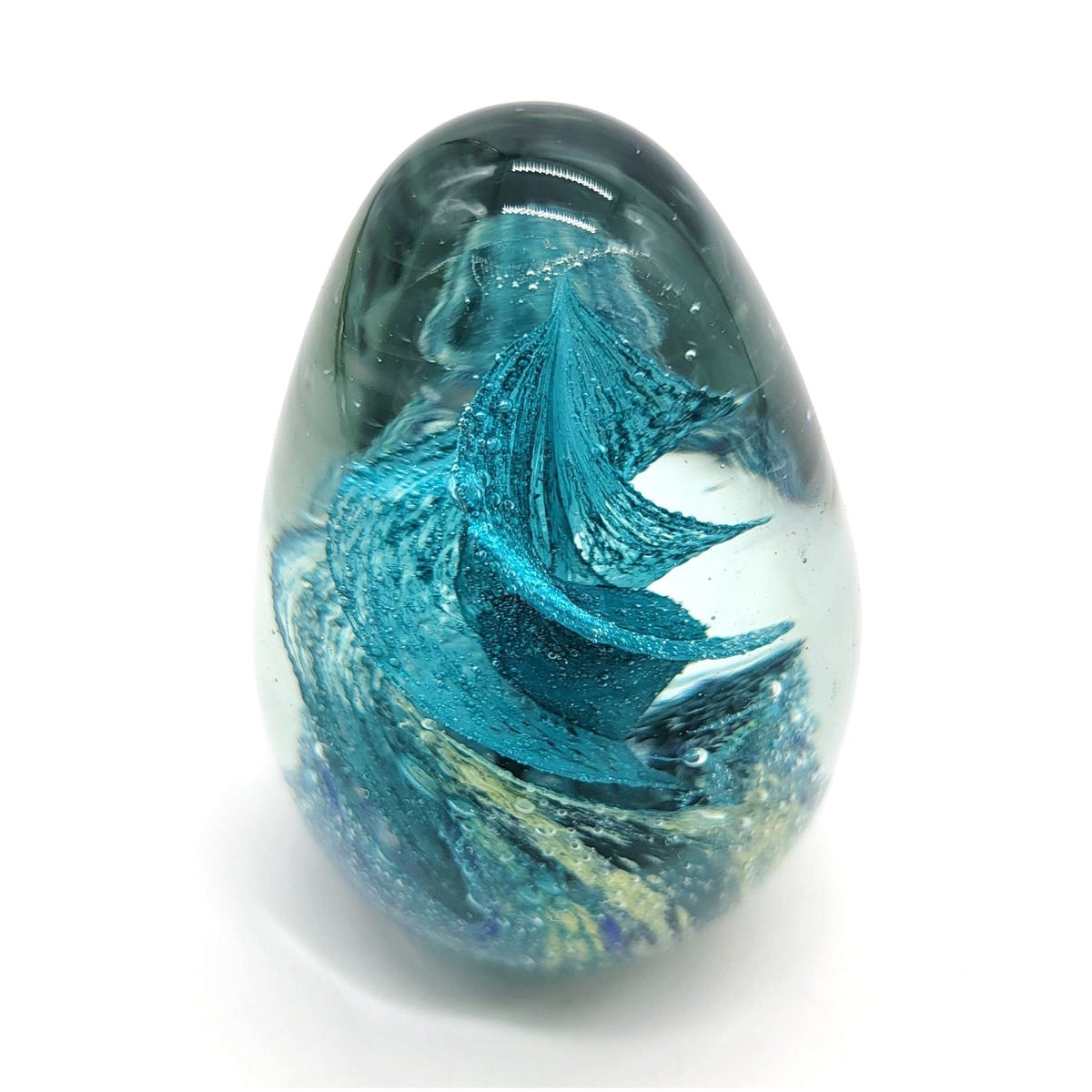 Vintage Blue Dichroic Swirl Art Glass Egg Paperweight