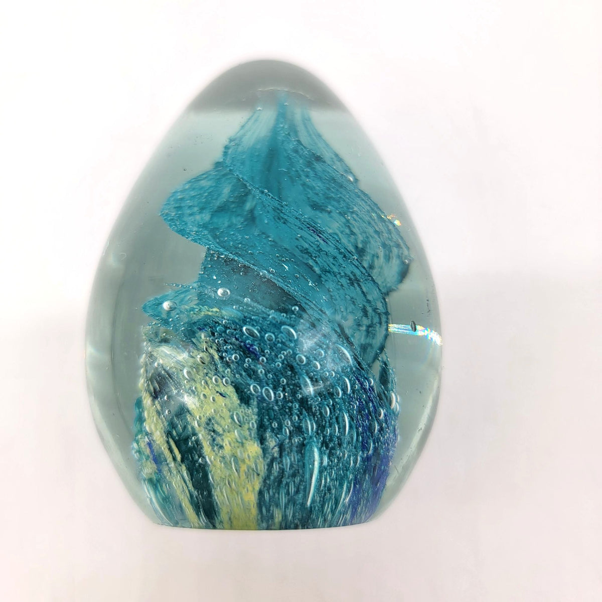 Vintage Blue Dichroic Swirl Art Glass Egg Paperweight