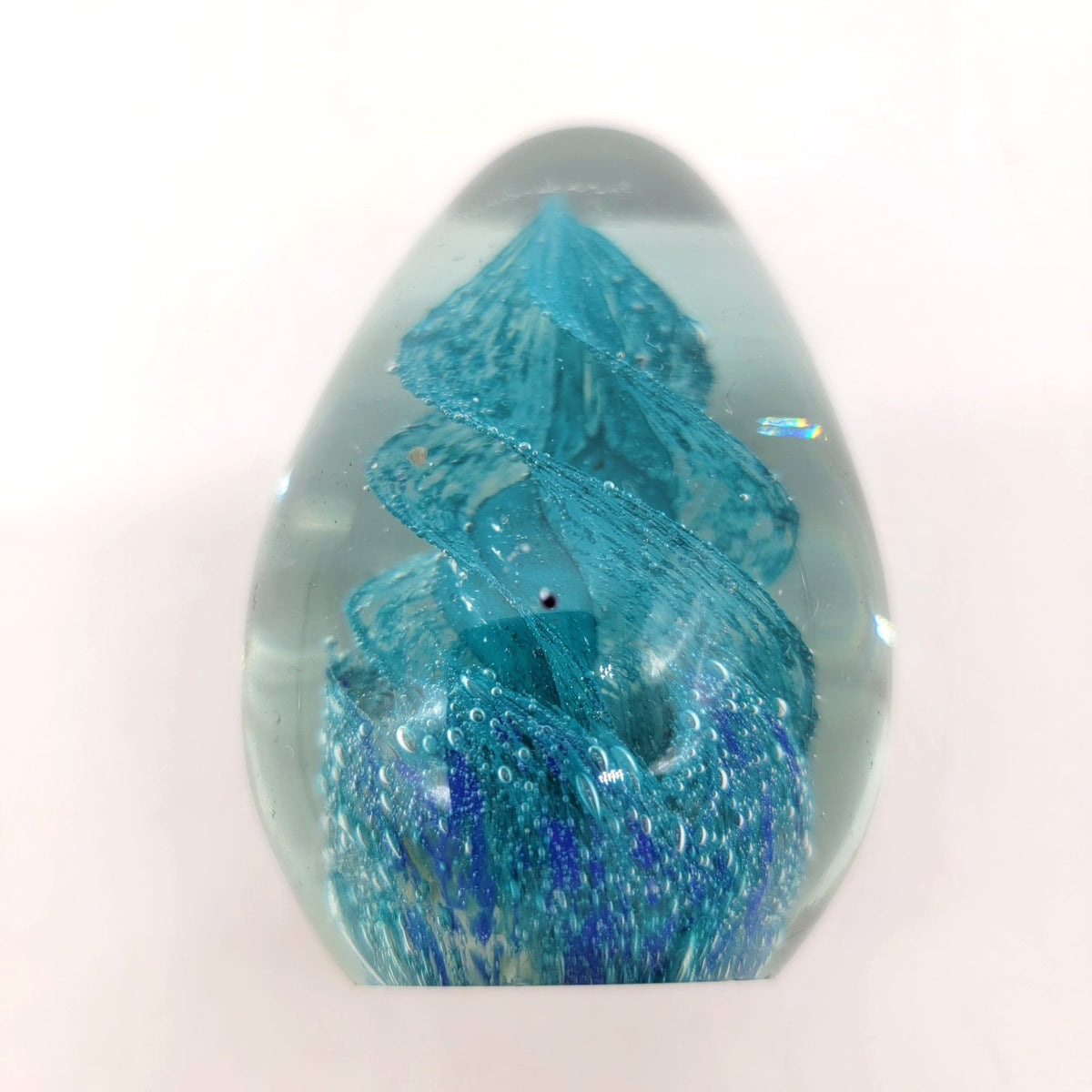 Vintage Blue Dichroic Swirl Art Glass Egg Paperweight