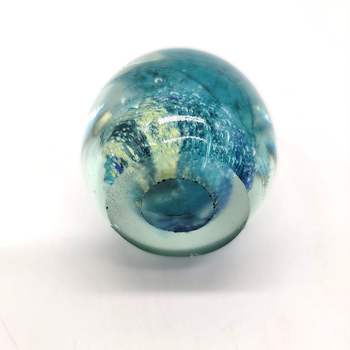 Vintage Blue Dichroic Swirl Art Glass Egg Paperweight
