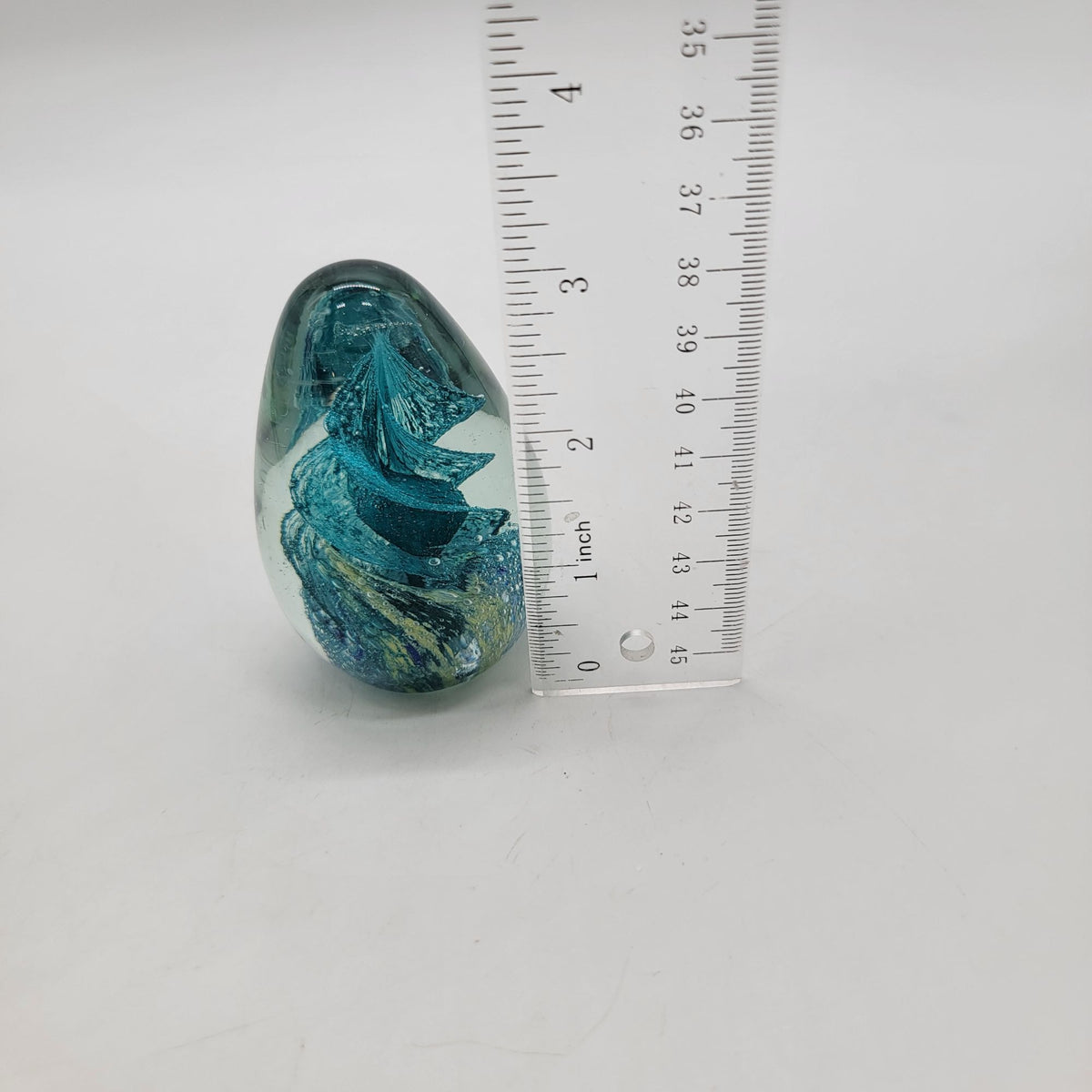 Vintage Blue Dichroic Swirl Art Glass Egg Paperweight