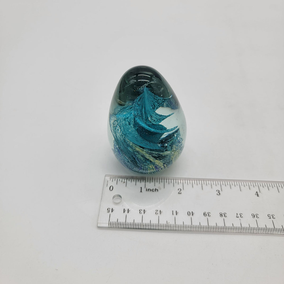 Vintage Blue Dichroic Swirl Art Glass Egg Paperweight