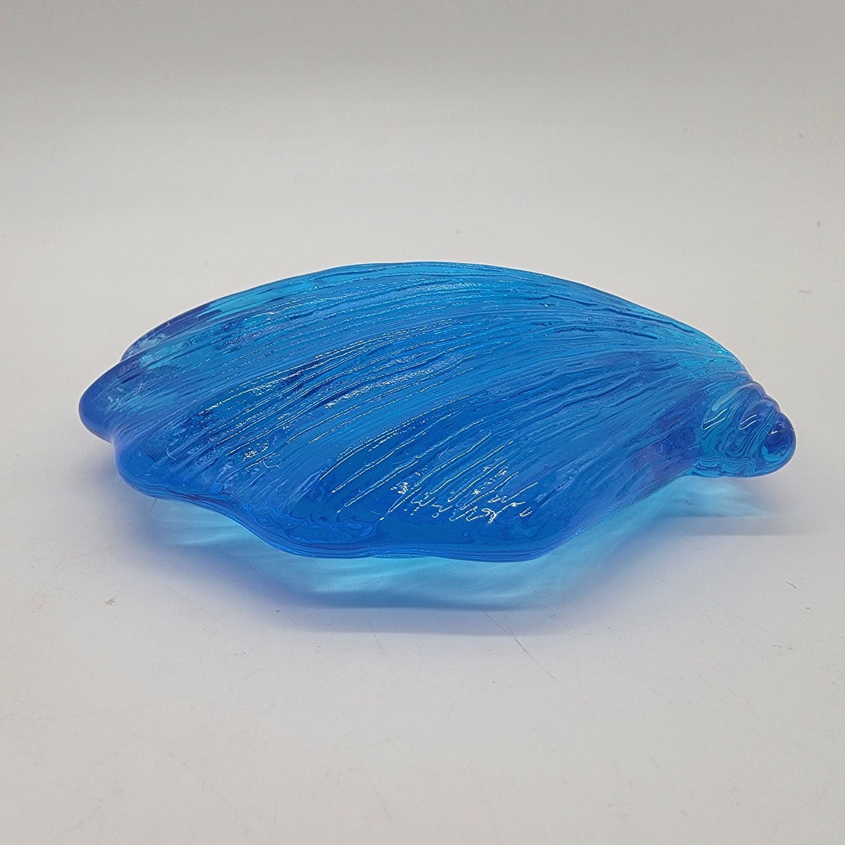 Vintage Ice Blue Glass Scallop Shell Paperweight