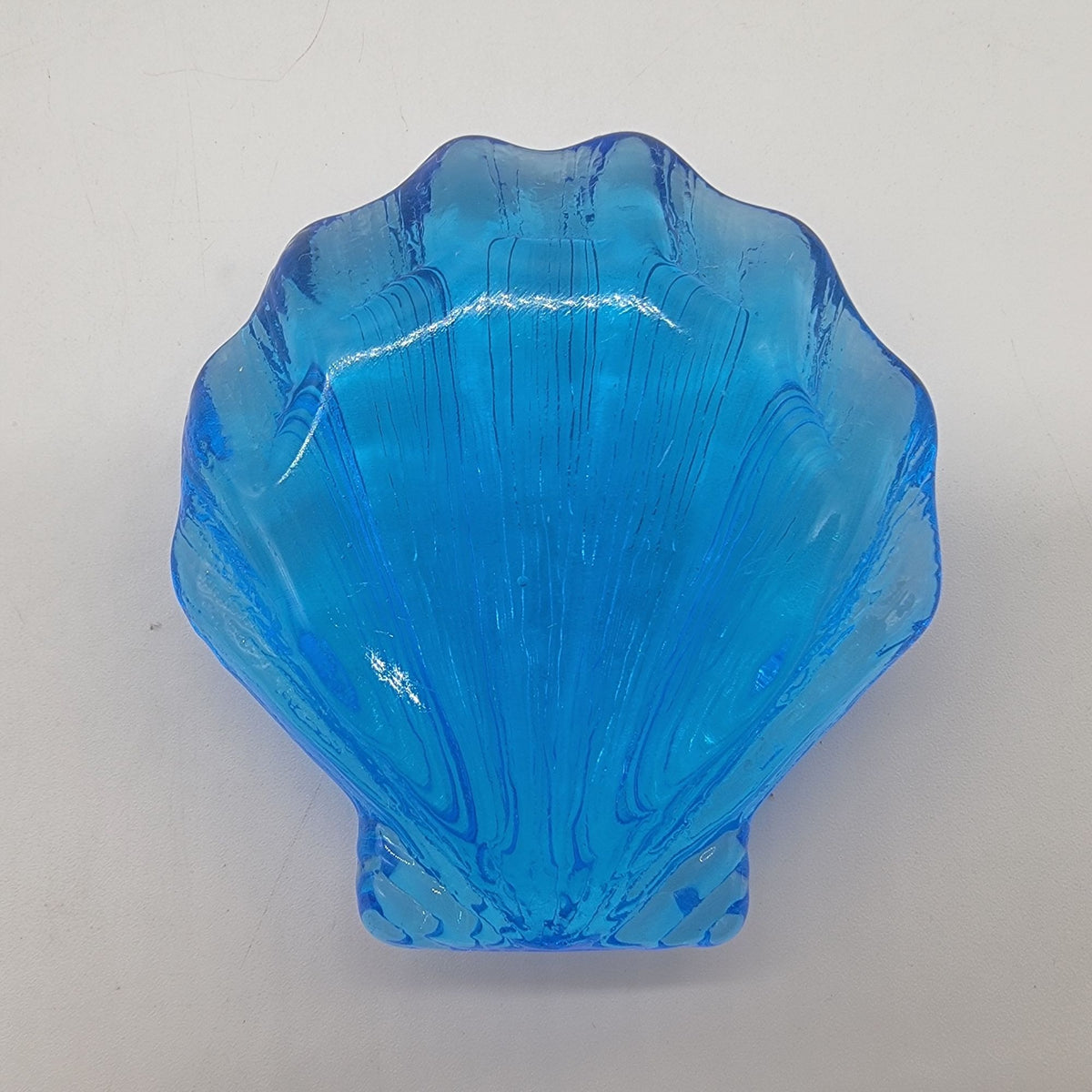 Vintage Ice Blue Glass Scallop Shell Paperweight