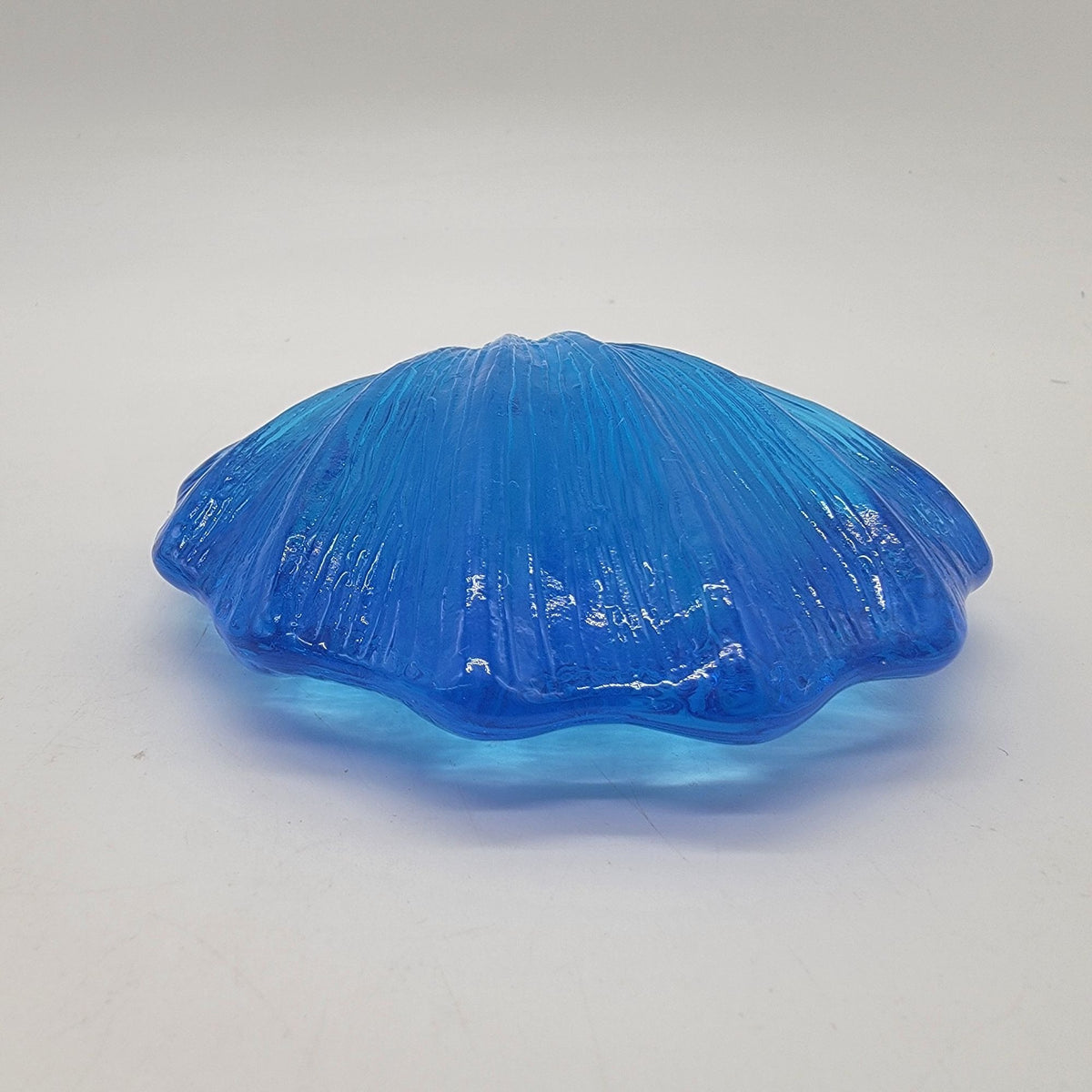 Vintage Ice Blue Glass Scallop Shell Paperweight