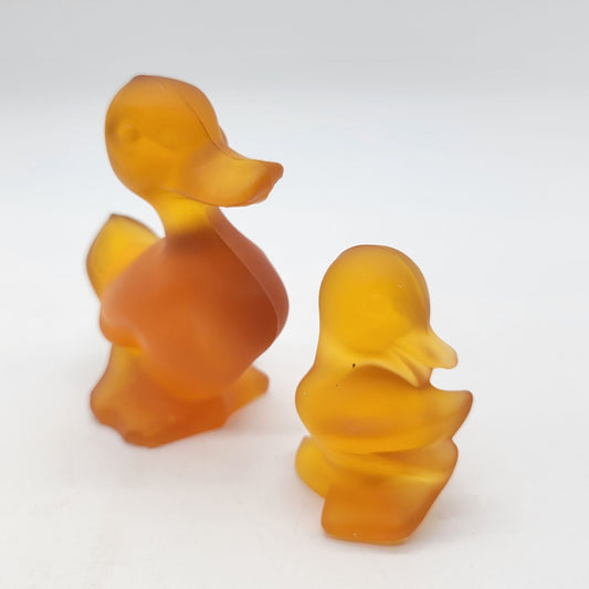 1960s Viking Fostoria Glass Frosted Amber Ducks