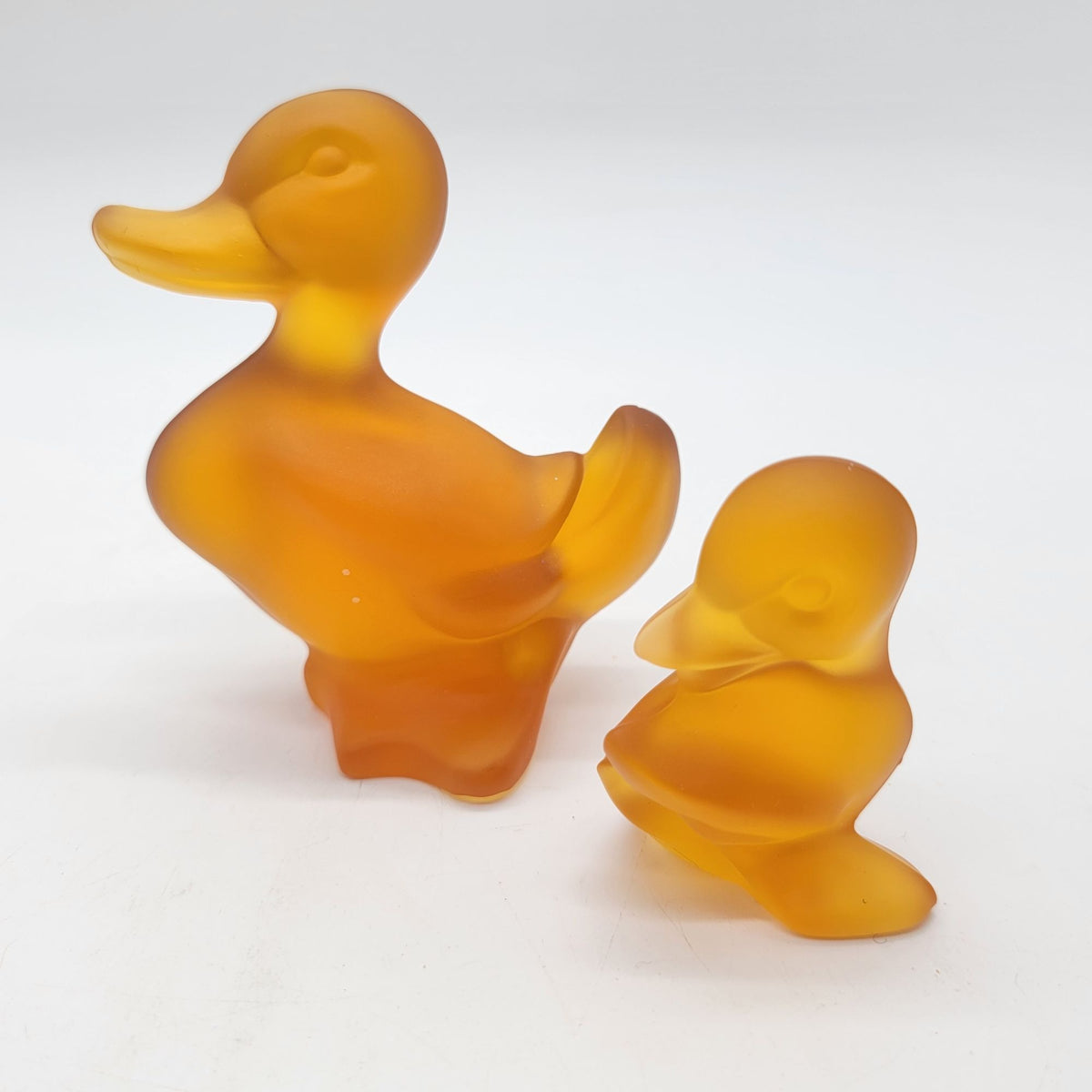 1960s Viking Fostoria Glass Frosted Amber Ducks
