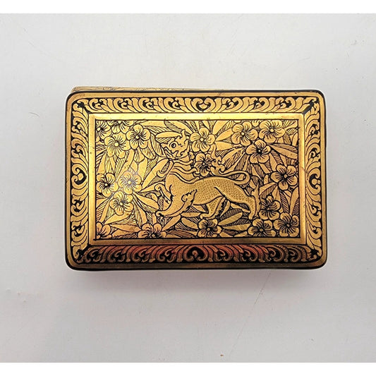 Vintage Mythical Tiger Gold Lacquerware Box