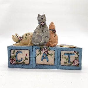 Vintage Cat Block Candle Holder