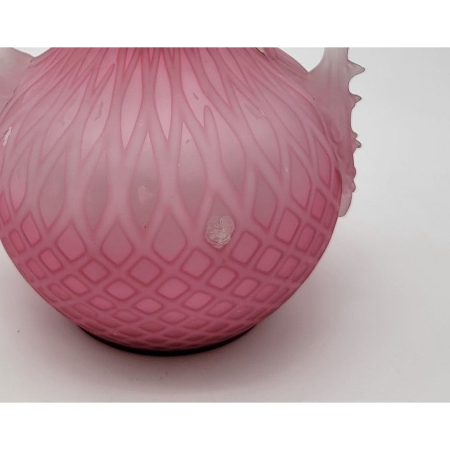 Victorian Pink Cased Satin Glass Vase Diamond Quilt