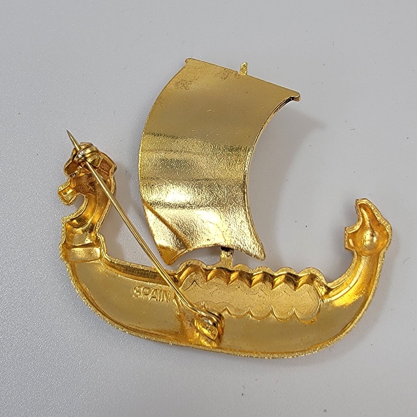 Vintage 1950-60s Damascene Spanish Galleon Viking Ship Brooch