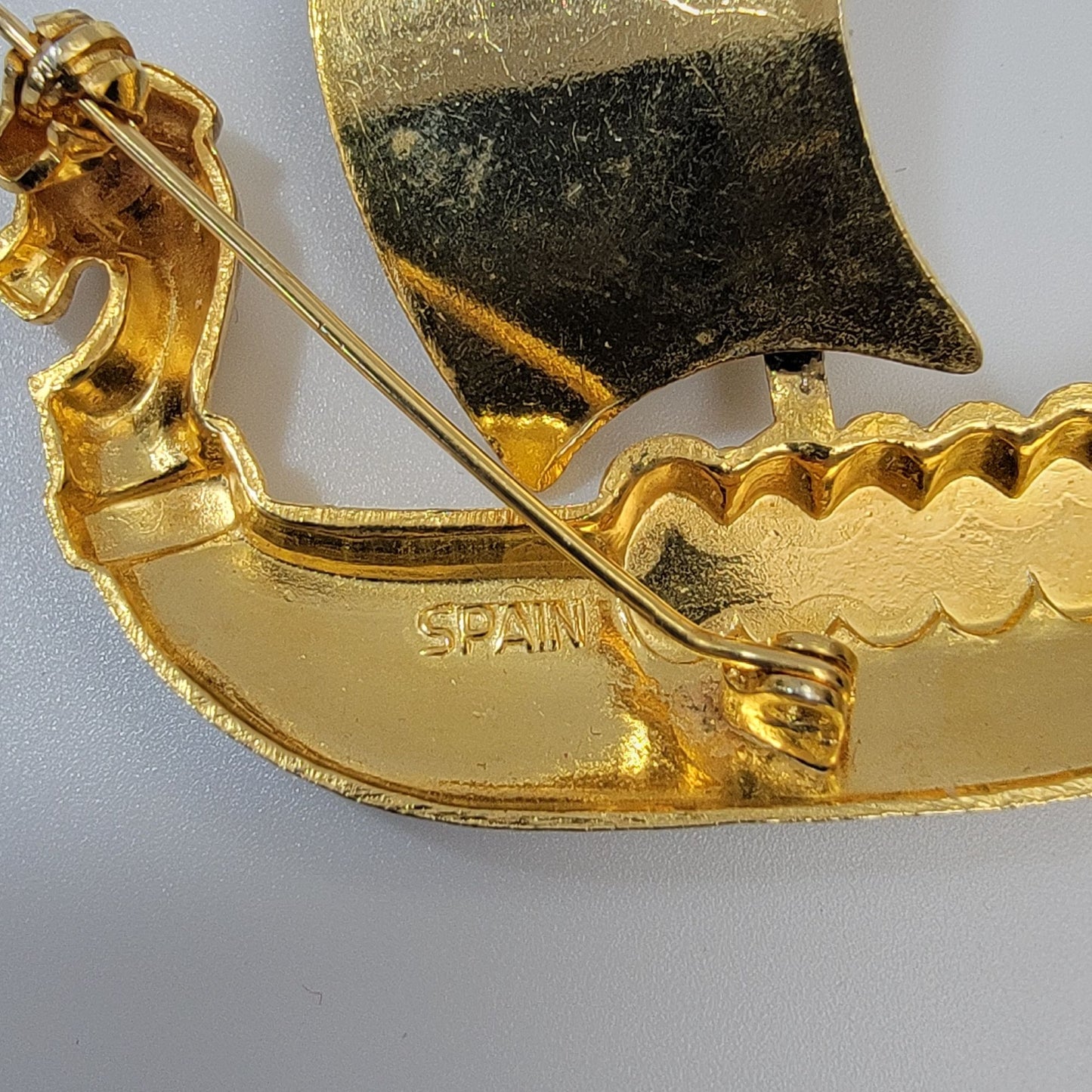 Vintage 1950-60s Damascene Spanish Galleon Viking Ship Brooch