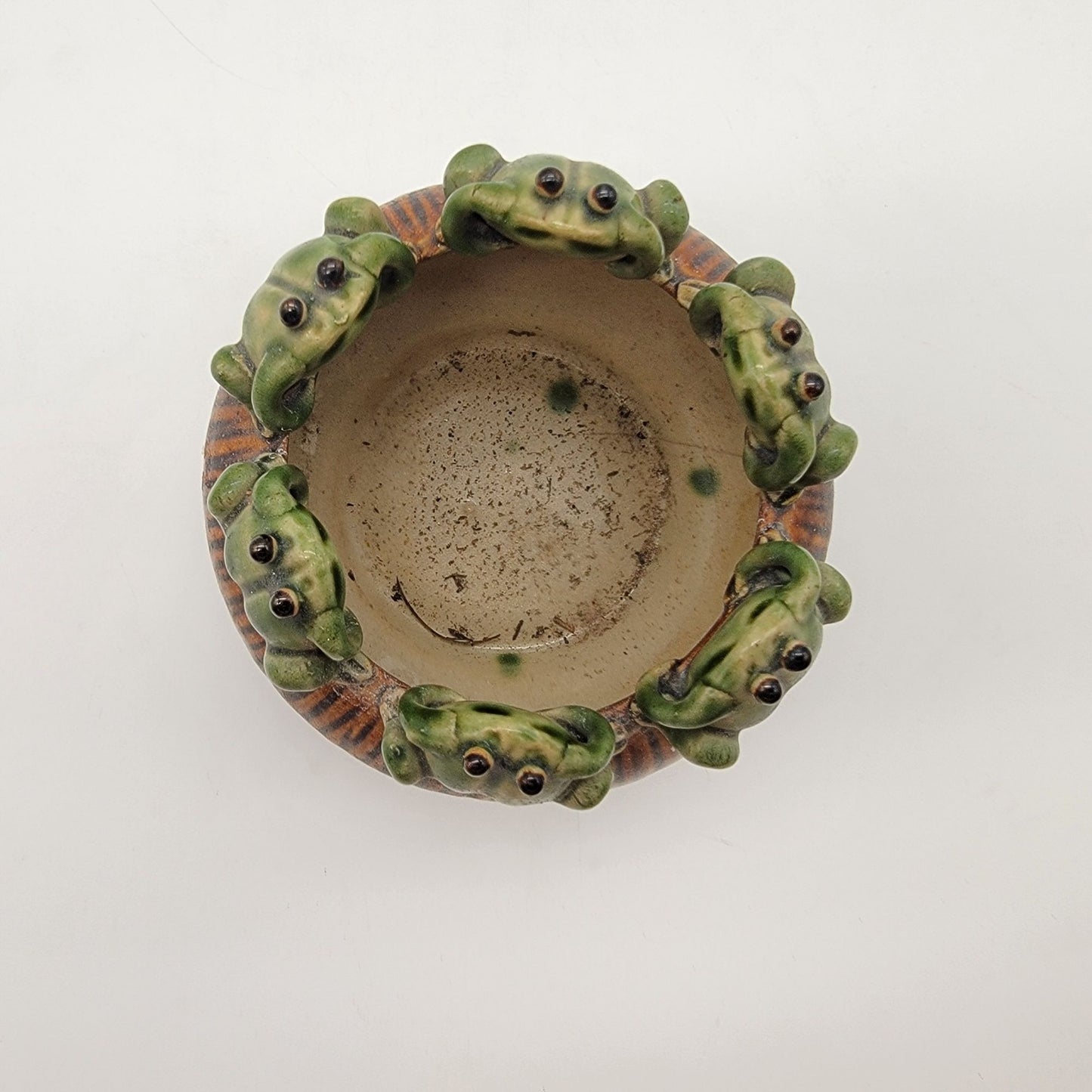 Vintage Mid Century Japanese Majolica 6 Frog Planter