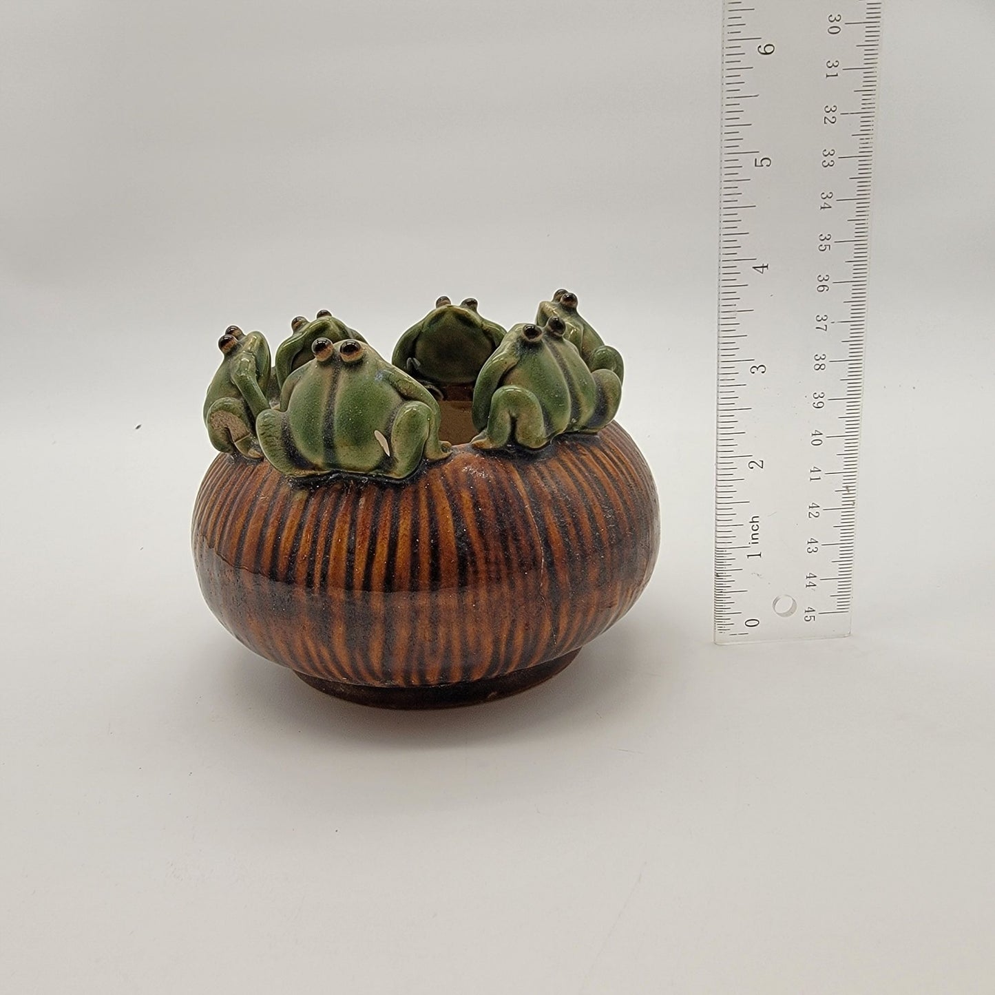 Vintage Mid Century Japanese Majolica 6 Frog Planter