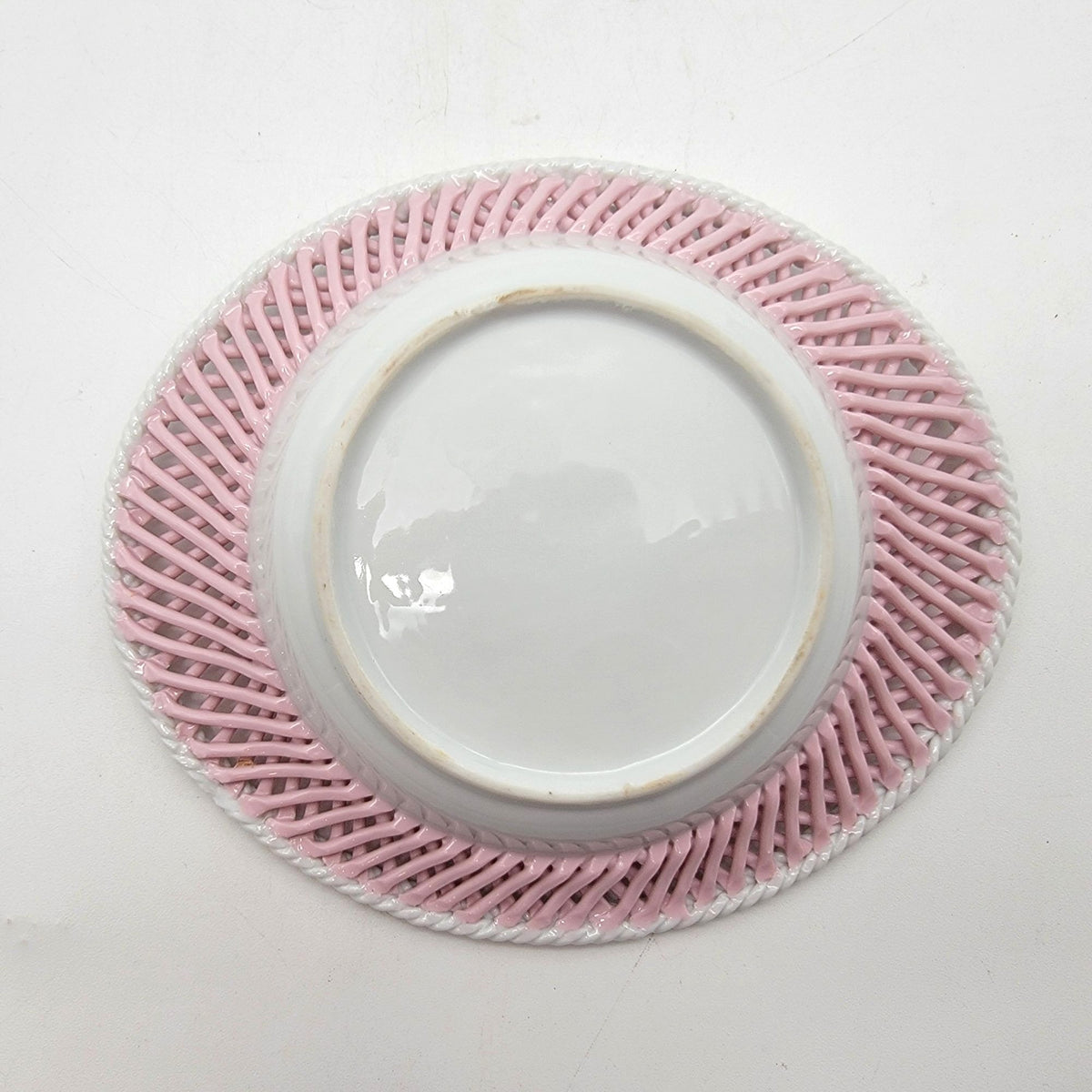 1950s Kasuga Ware Pink Lattice Porcelain Rose Dish
