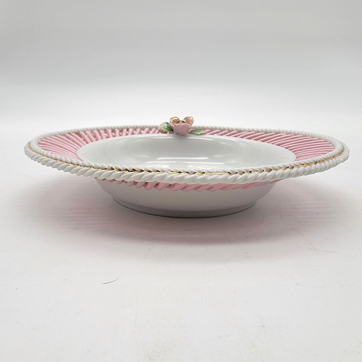 1950s Kasuga Ware Pink Lattice Porcelain Rose Dish