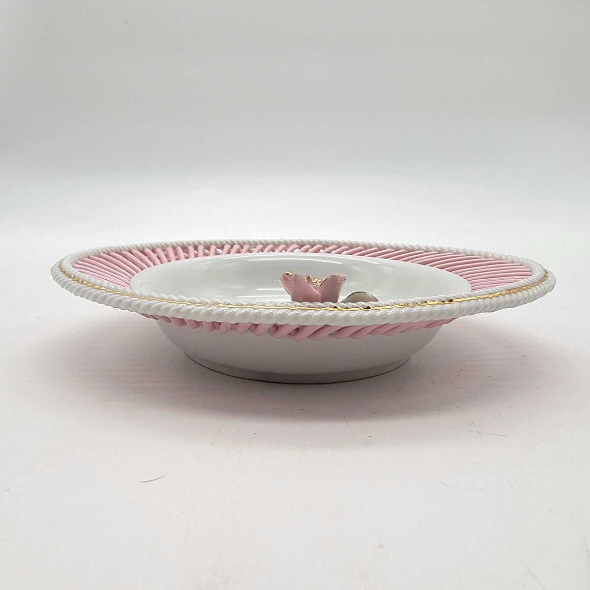 1950s Kasuga Ware Pink Lattice Porcelain Rose Dish
