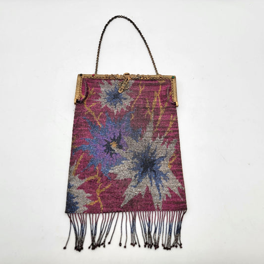 1920s Art Deco Flapper Beaded Purse With Fringe - As Found