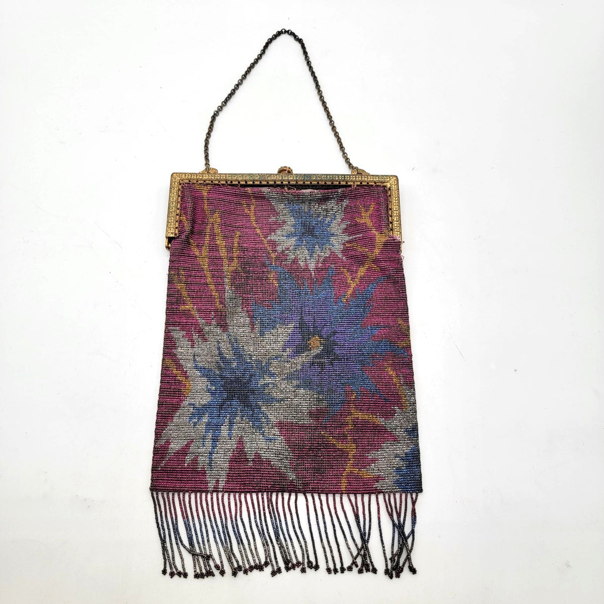 1920s Art Deco Flapper Beaded Purse With Fringe - As Found