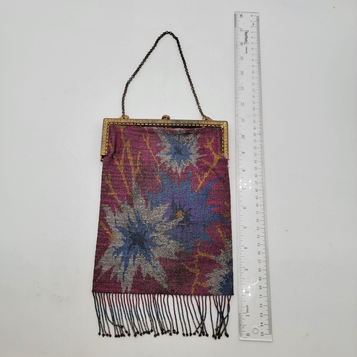 1920s Art Deco Flapper Beaded Purse With Fringe - As Found