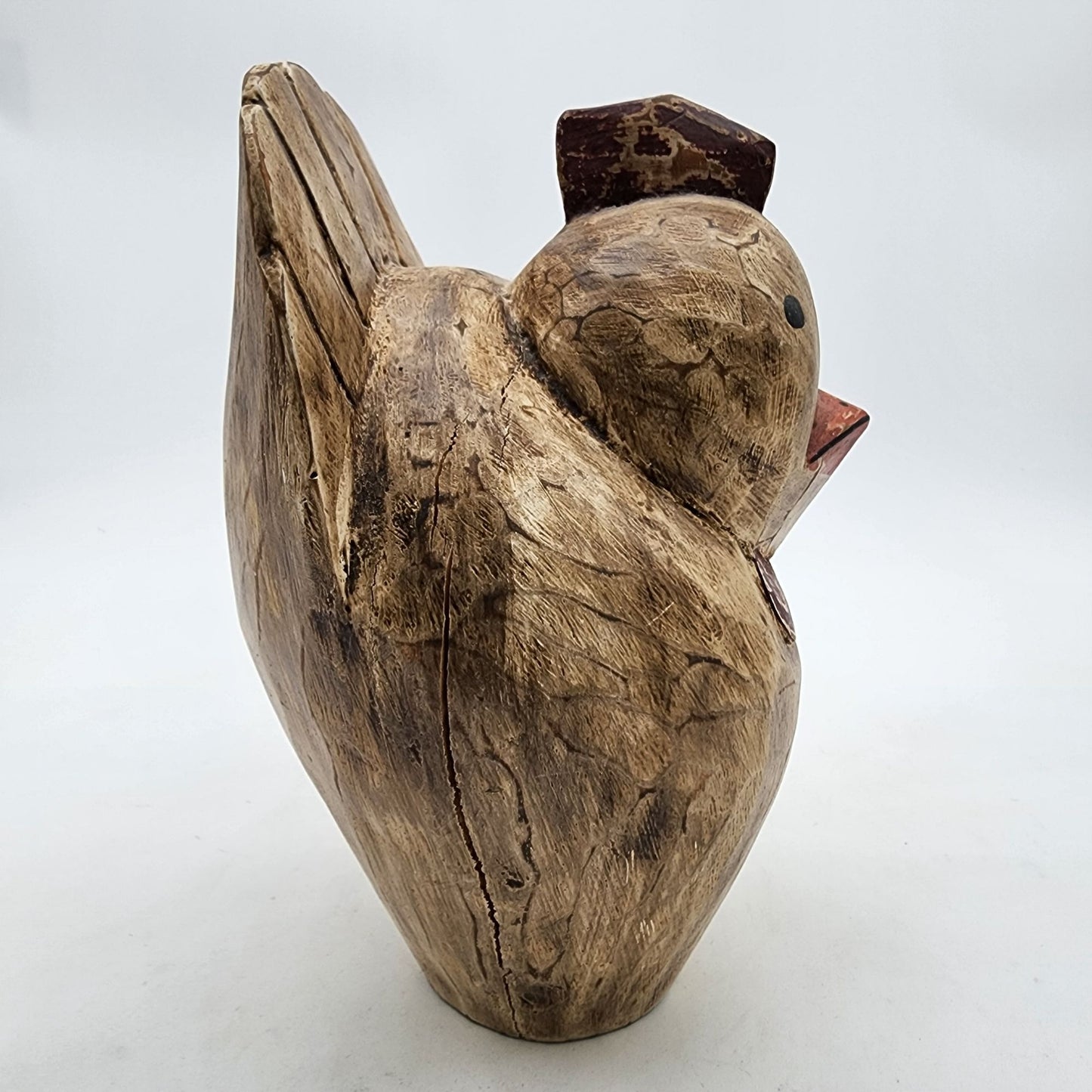 Hand Carved Wooden Rooster Chicken Sculpture