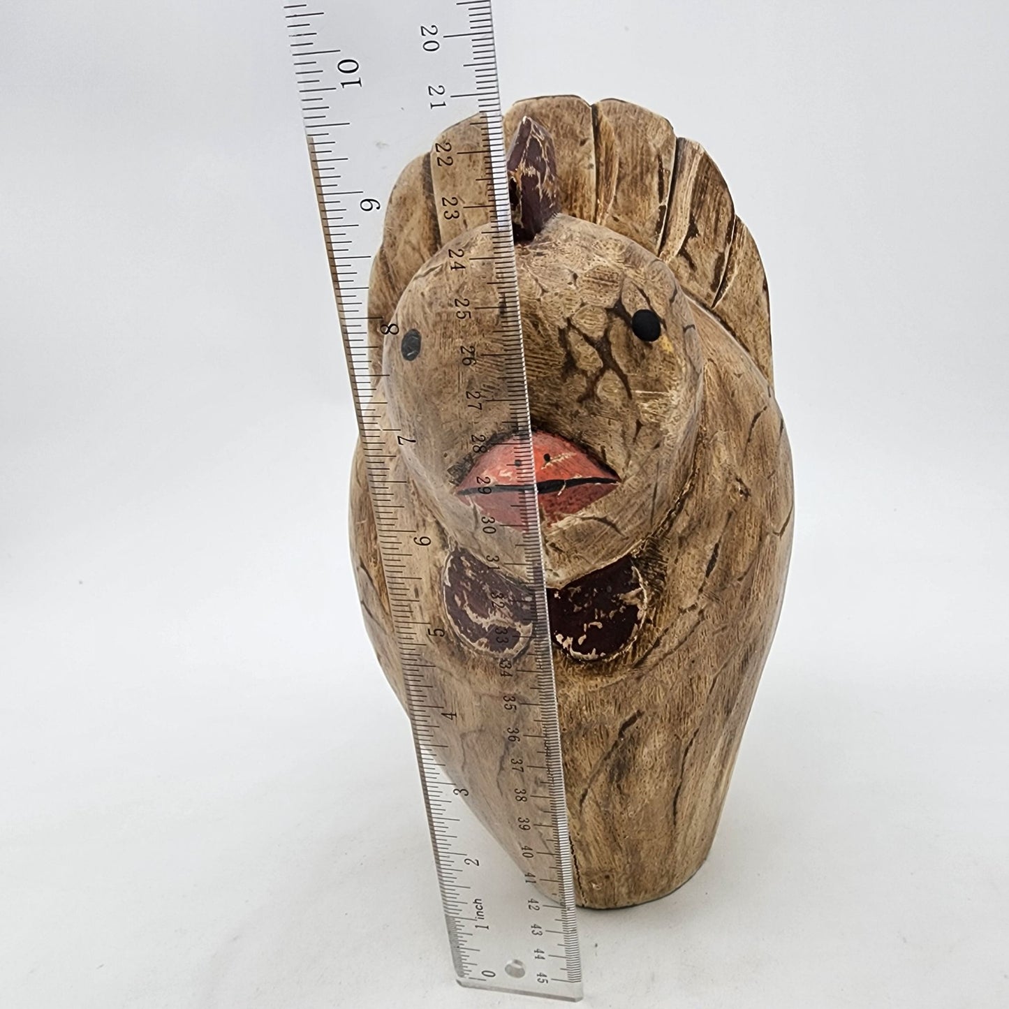 Hand Carved Wooden Rooster Chicken Sculpture