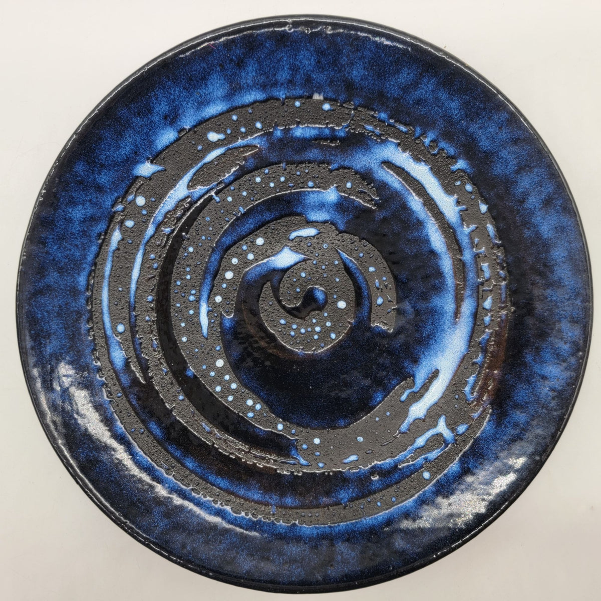 Swirled Blue Glazed Pottery Plate Signed Sherman