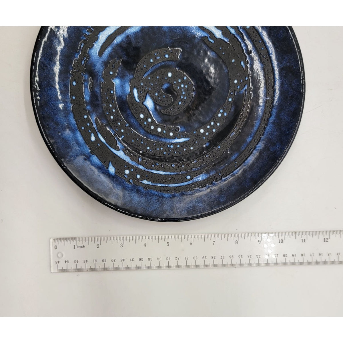 Swirled Blue Glazed Pottery Plate Signed Sherman