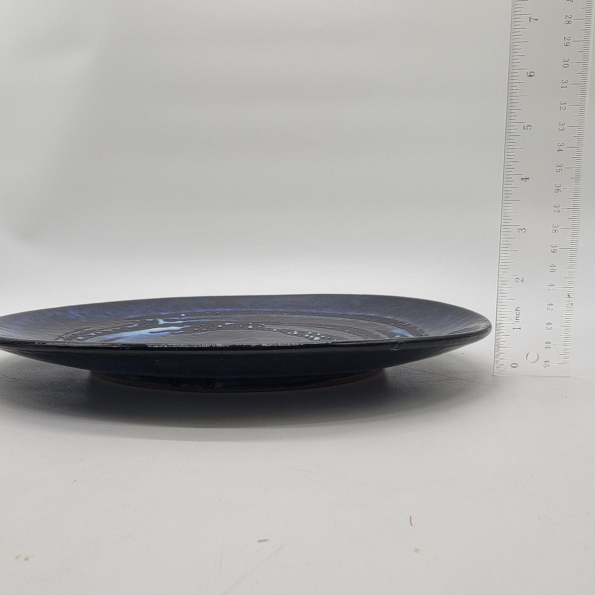 Swirled Blue Glazed Pottery Plate Signed Sherman