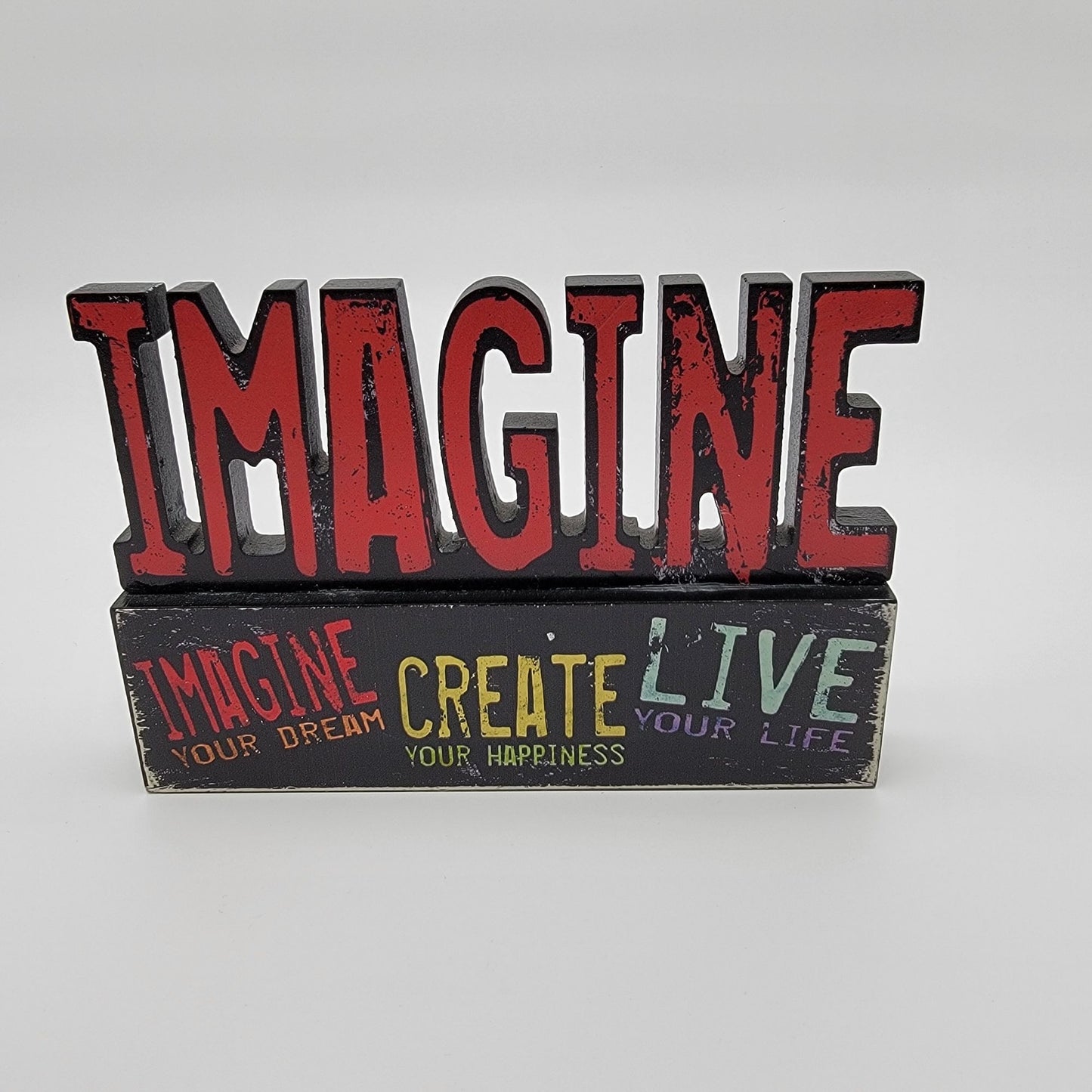 Louise Carey Imagine Motivational Wood Block Sign