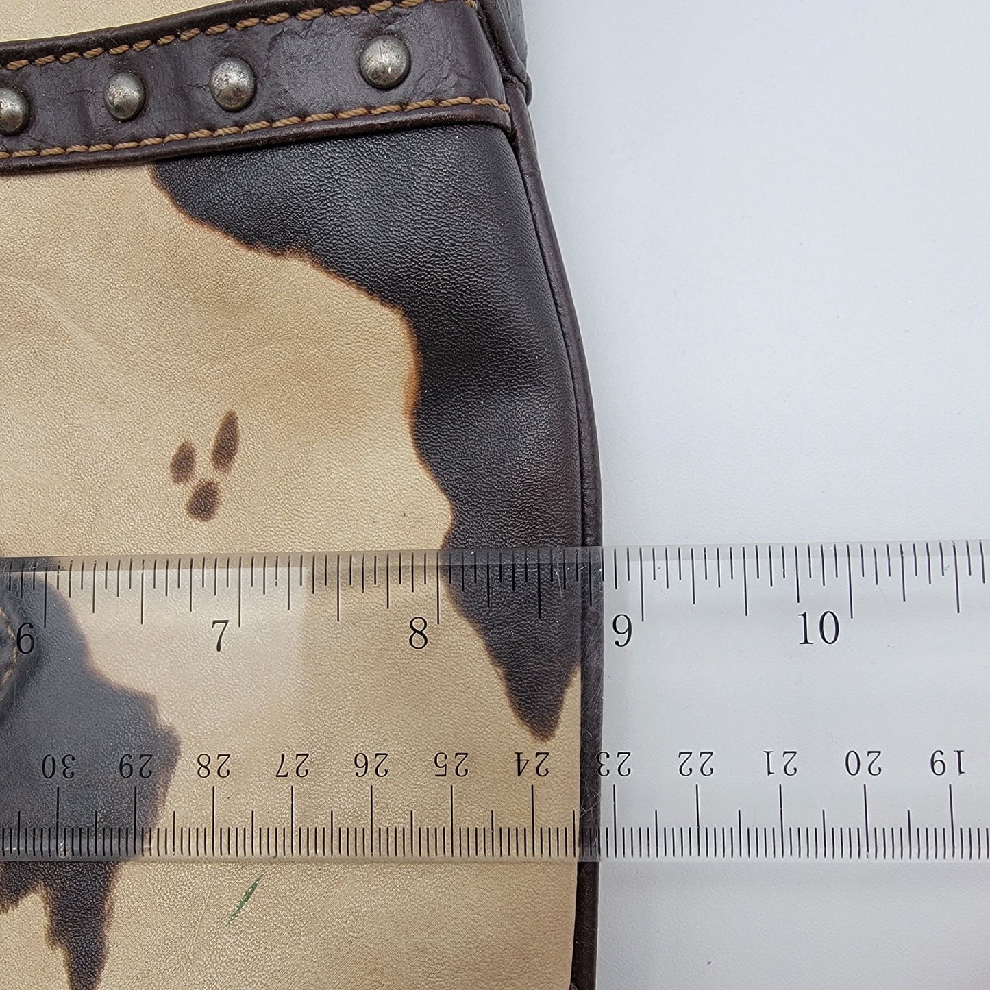 Cowhide Print Crossbody Purse With Studded Cross Embellishment