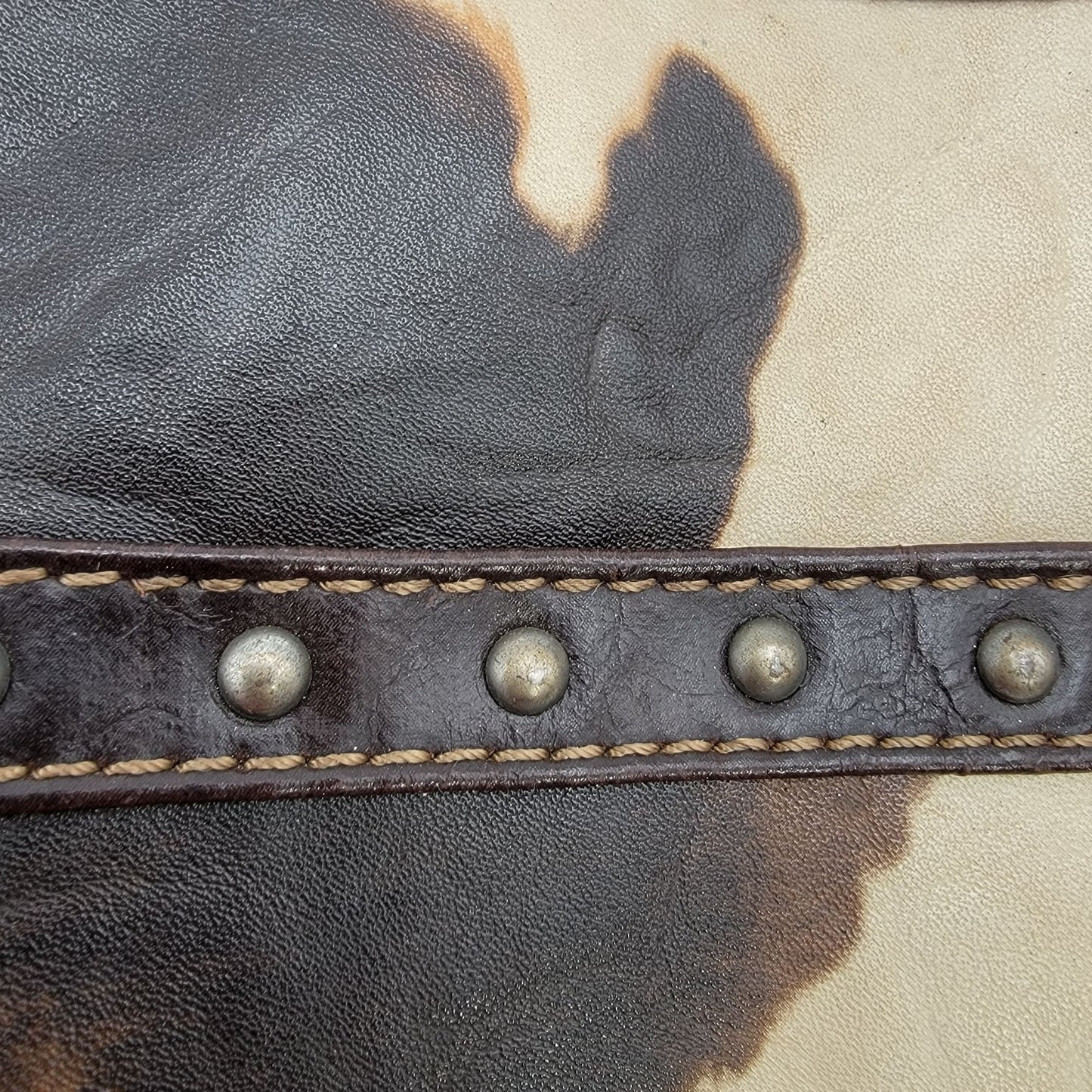 Cowhide Print Crossbody Purse With Studded Cross Embellishment
