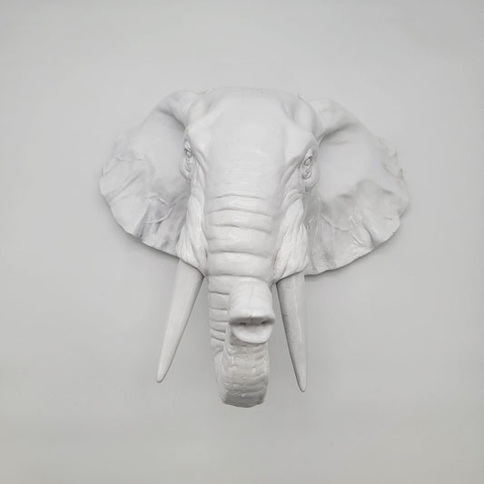 White Elephant Head Wall Mount Sculpture