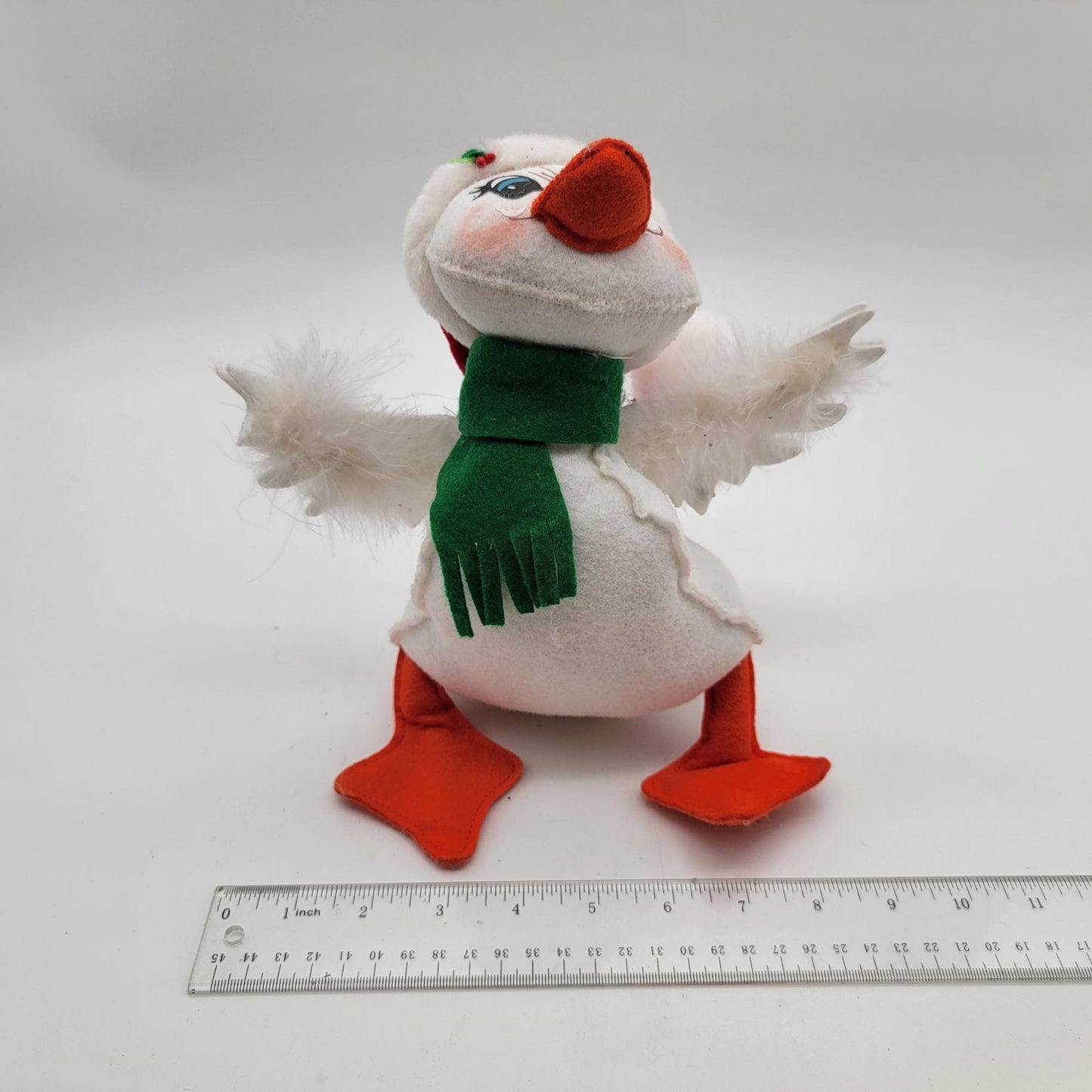 Vintage Annalee Christmas Goose Doll 9" Green Scarf & Red Santa Hat