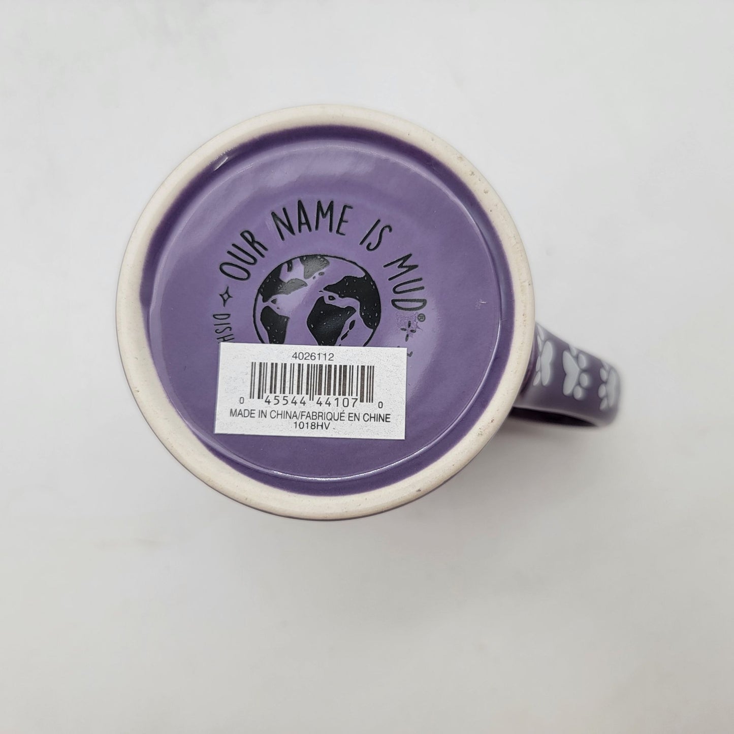 My Child Has Four Legs & Fur Purple Dog Mom Mug By Our Name Is Mud With Paw Print & Heart Design