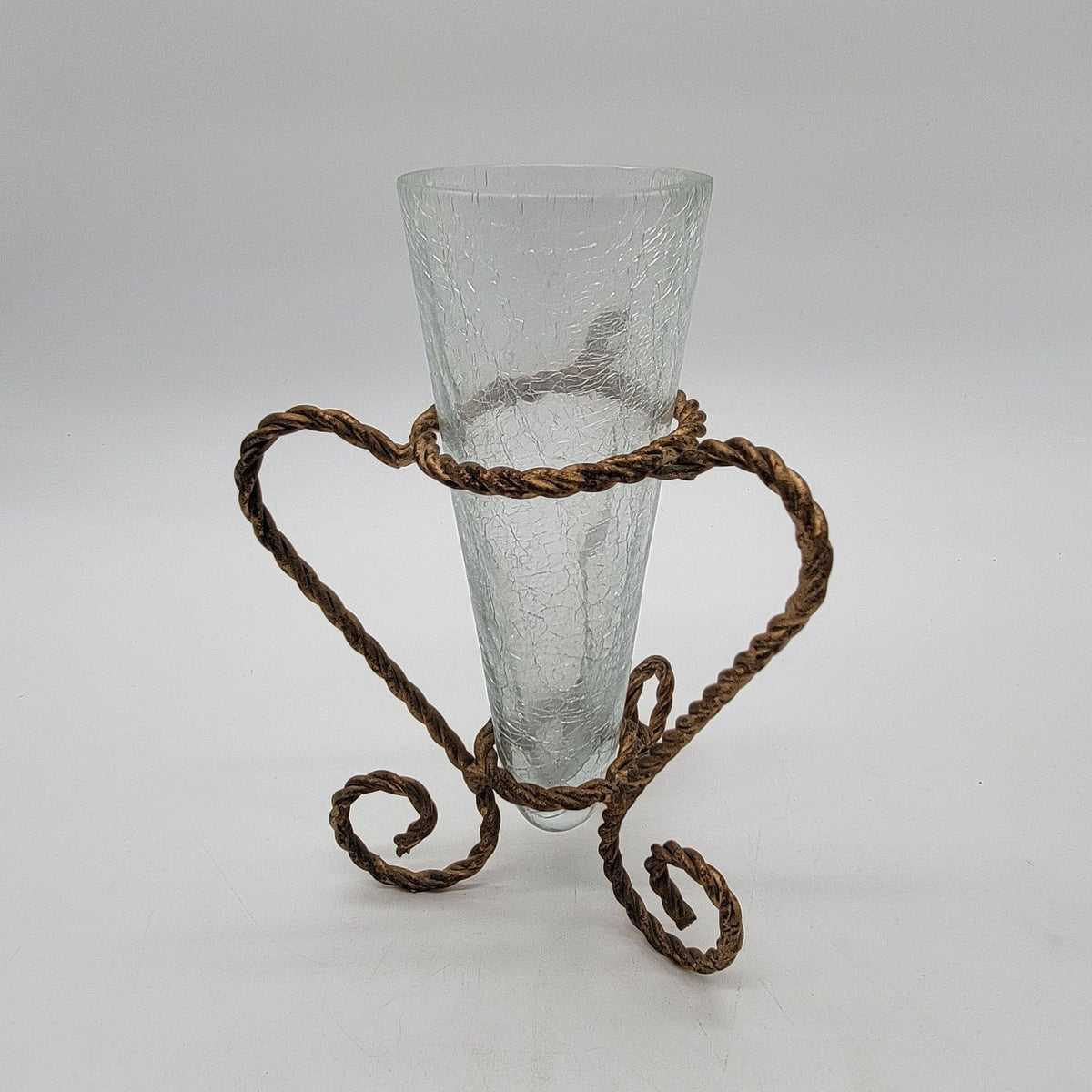 Homco Home Interiors Hollywood Regency Twisted Metal Rope Crackle Glass Vase
