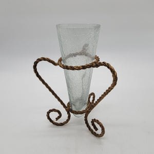 Homco Home Interiors Hollywood Regency Twisted Metal Rope Crackle Glass Vase