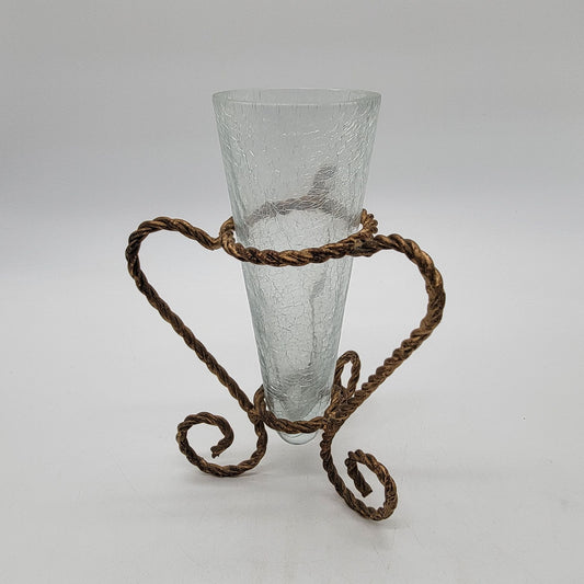 Homco Home Interiors Hollywood Regency Twisted Metal Rope Crackle Glass Vase