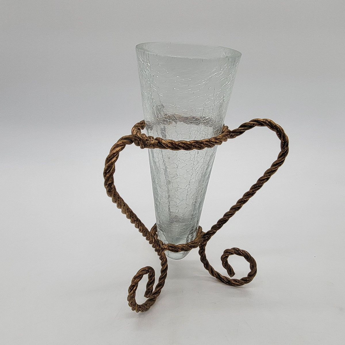 Homco Home Interiors Hollywood Regency Twisted Metal Rope Crackle Glass Vase