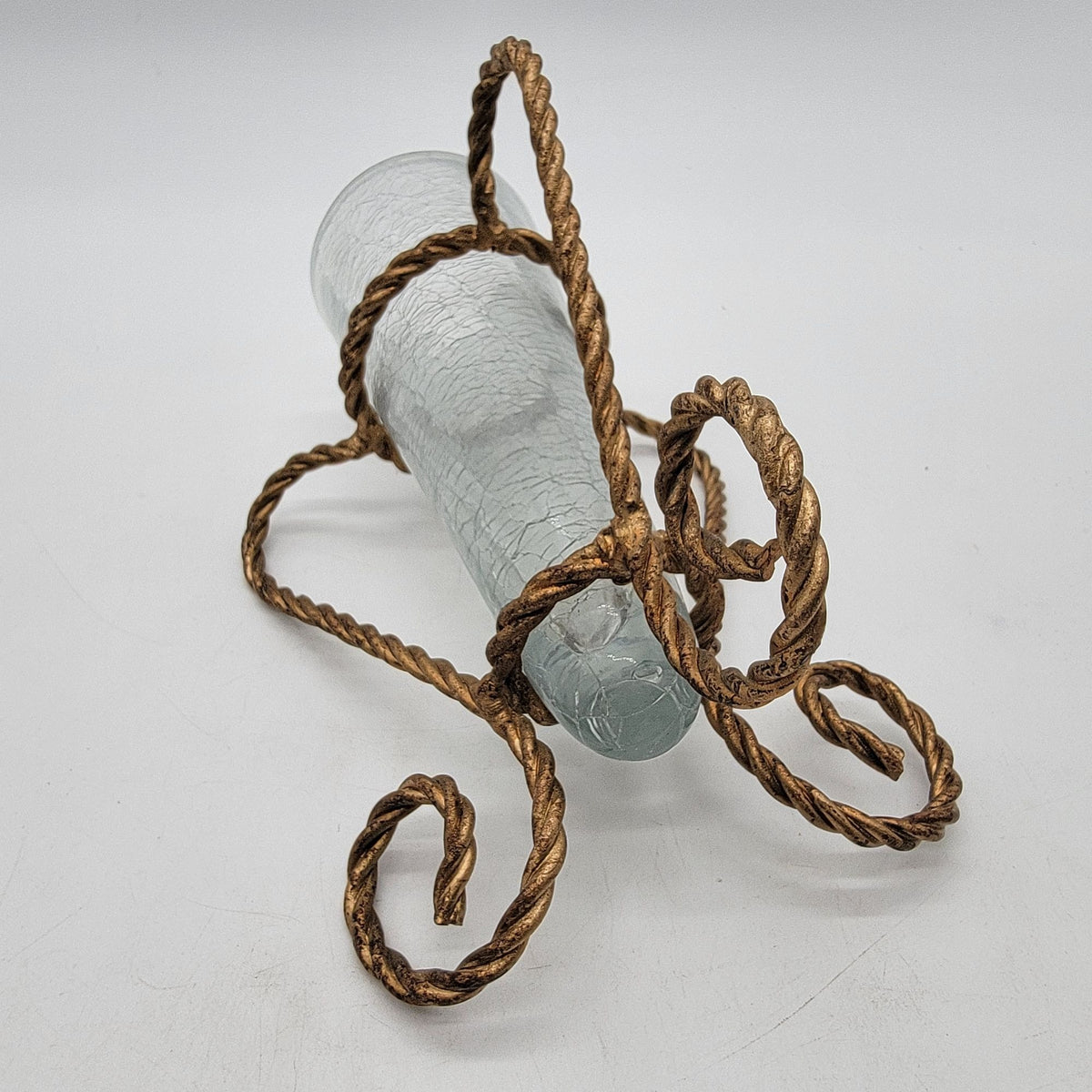 Homco Home Interiors Hollywood Regency Twisted Metal Rope Crackle Glass Vase