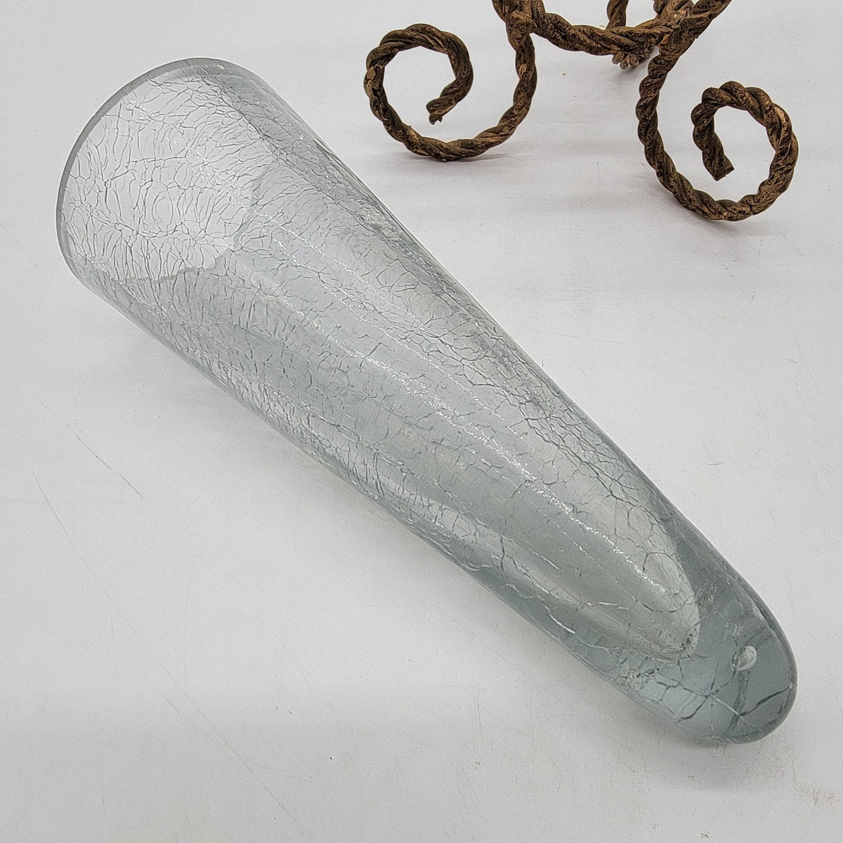 Homco Home Interiors Hollywood Regency Twisted Metal Rope Crackle Glass Vase