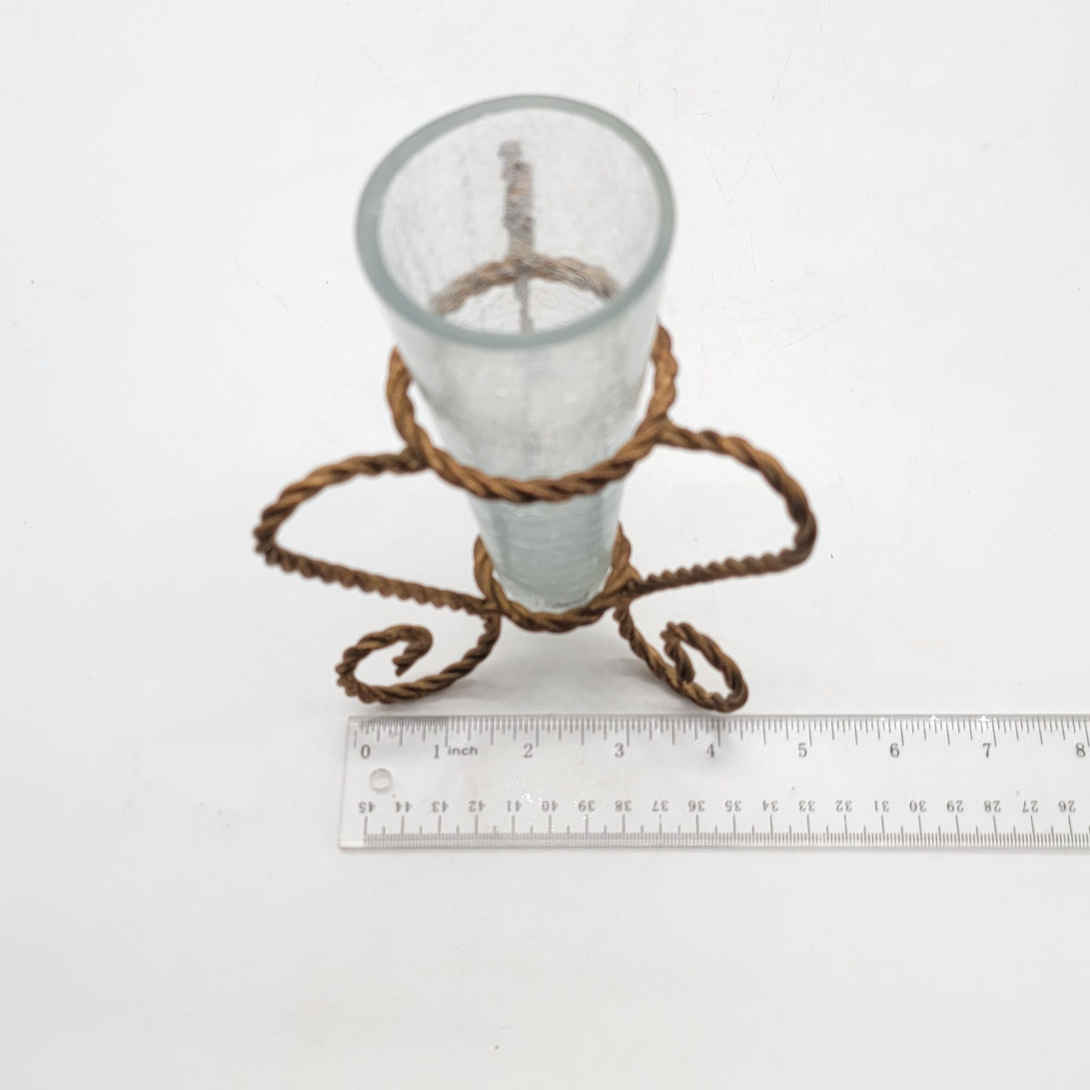 Homco Home Interiors Hollywood Regency Twisted Metal Rope Crackle Glass Vase