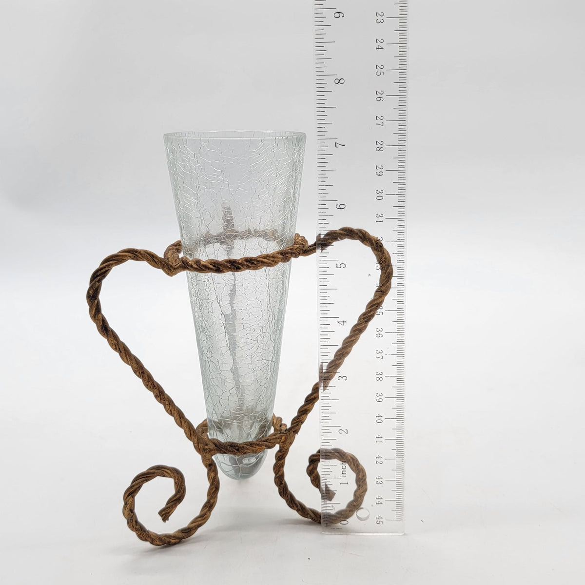 Homco Home Interiors Hollywood Regency Twisted Metal Rope Crackle Glass Vase