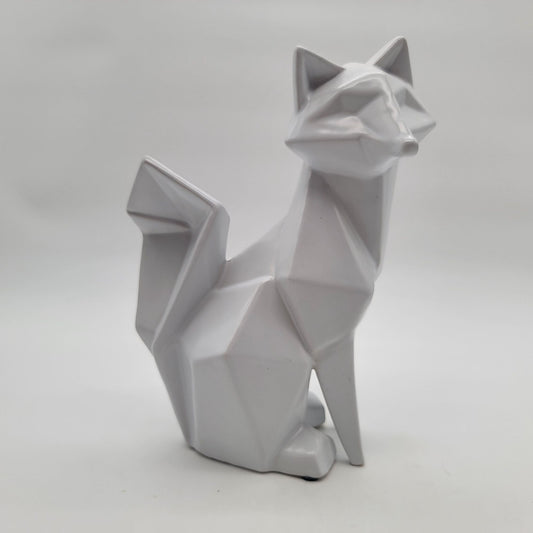 Abstract White Geometric Fox Figurine
