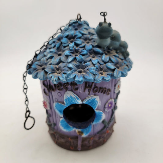 Whimsical Floral "Sweet Home" Birdhouse With Chain & Caterpillar Decoration