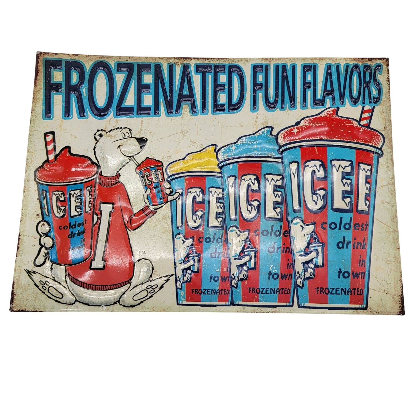 Vintage Icee Frozenated Fun Flavors Advertisement Tin Sign
