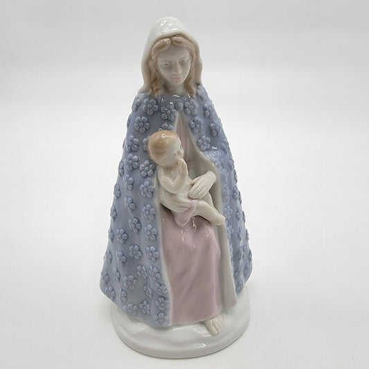Vintage Roman Japan Porcelain Madonna & Child Figurine Blue Floral Cloak