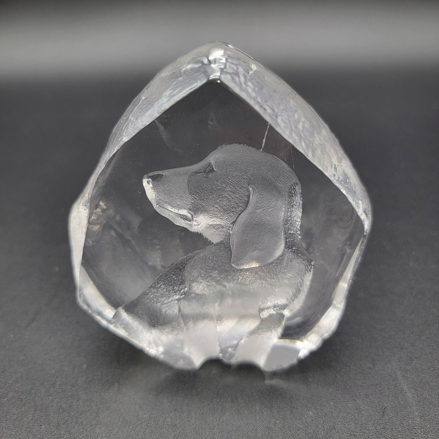 Mats Jonasson Signed Crystal Dachshund Dog Paperweight Signed Sweden 3690