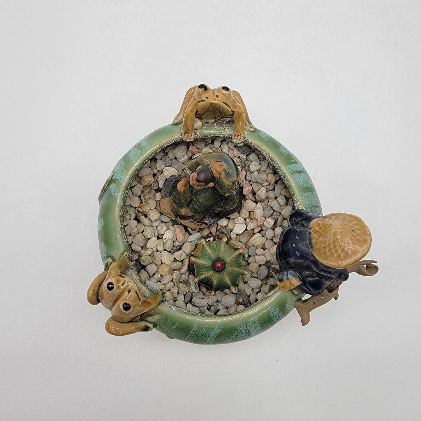 Vintage 1960s Mudmen & Frogs Majolica Pottery Planter Bowl