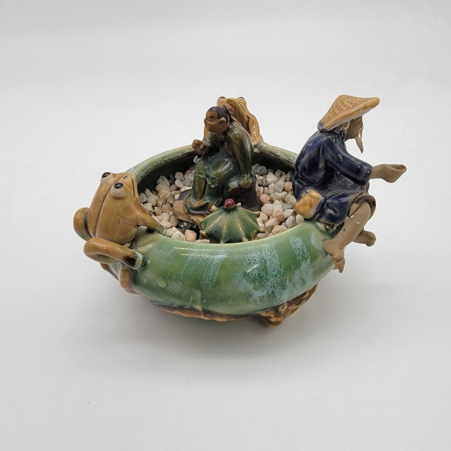 Vintage 1960s Mudmen & Frogs Majolica Pottery Planter Bowl